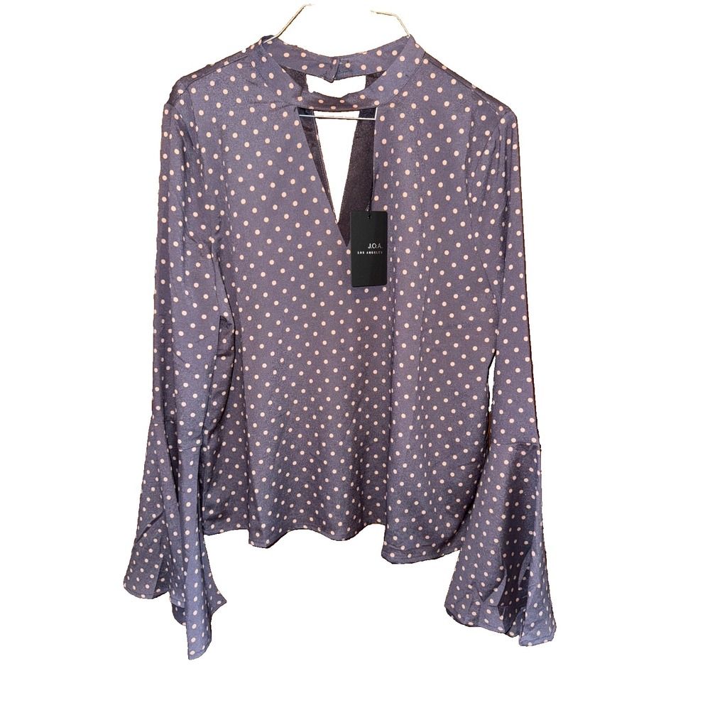 NWT Printed Bell Sleeve Top Boho Minimalist Office Chic Blouse L artsy Coquette